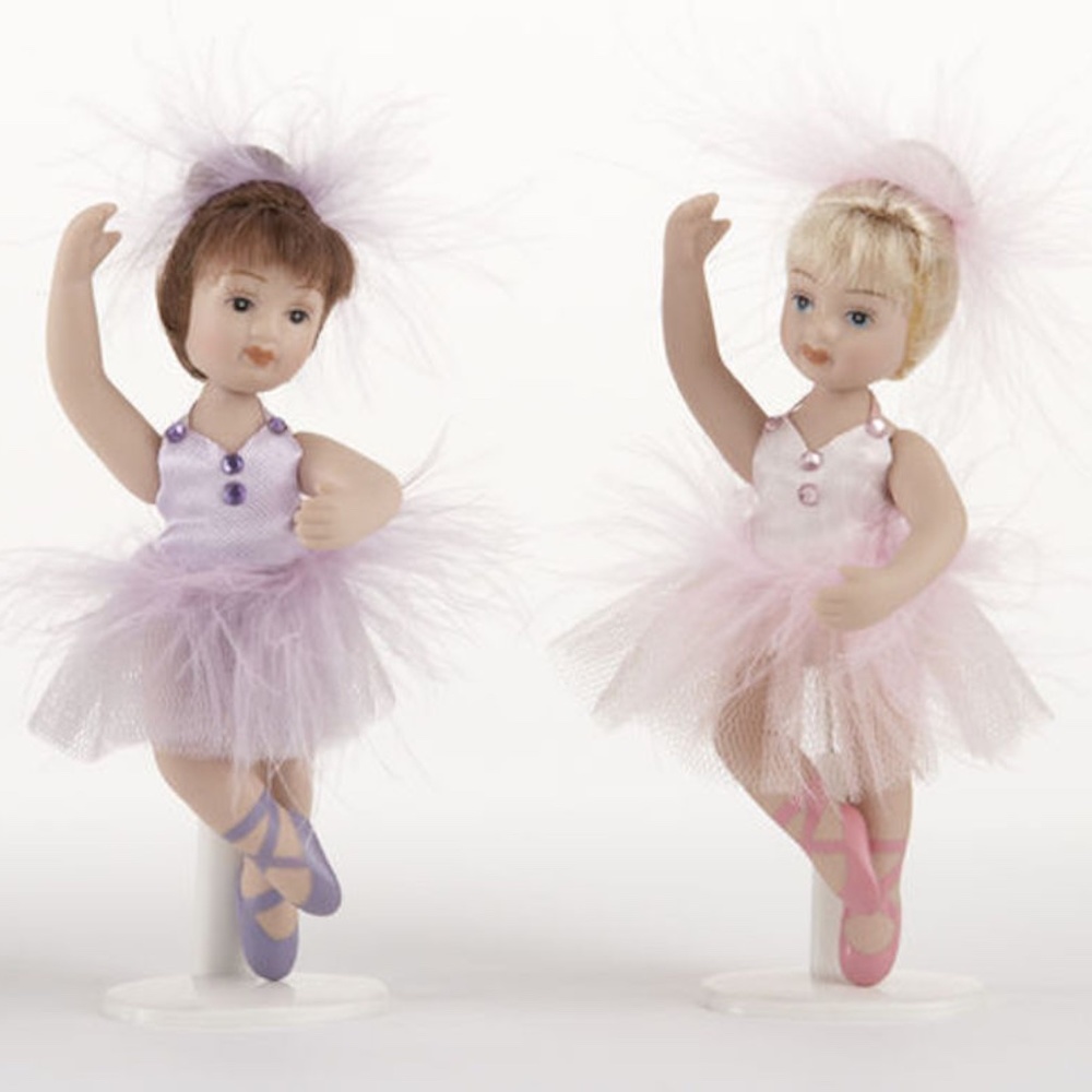 🛍️ Set 2 All  Porcelain Doll  Posable  Ballerina  Miniature 4.5" NIB